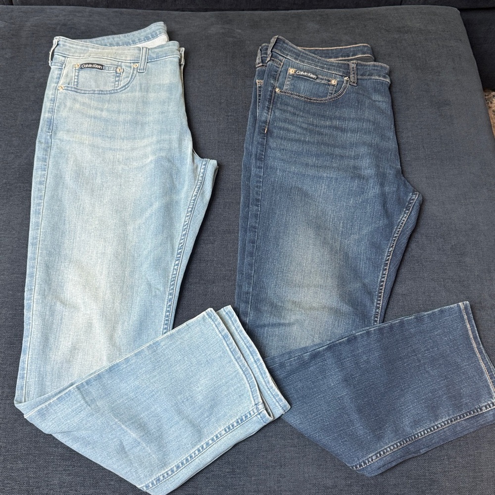 A set of Calvin Klein Light Blue and Dark Blue Denim.